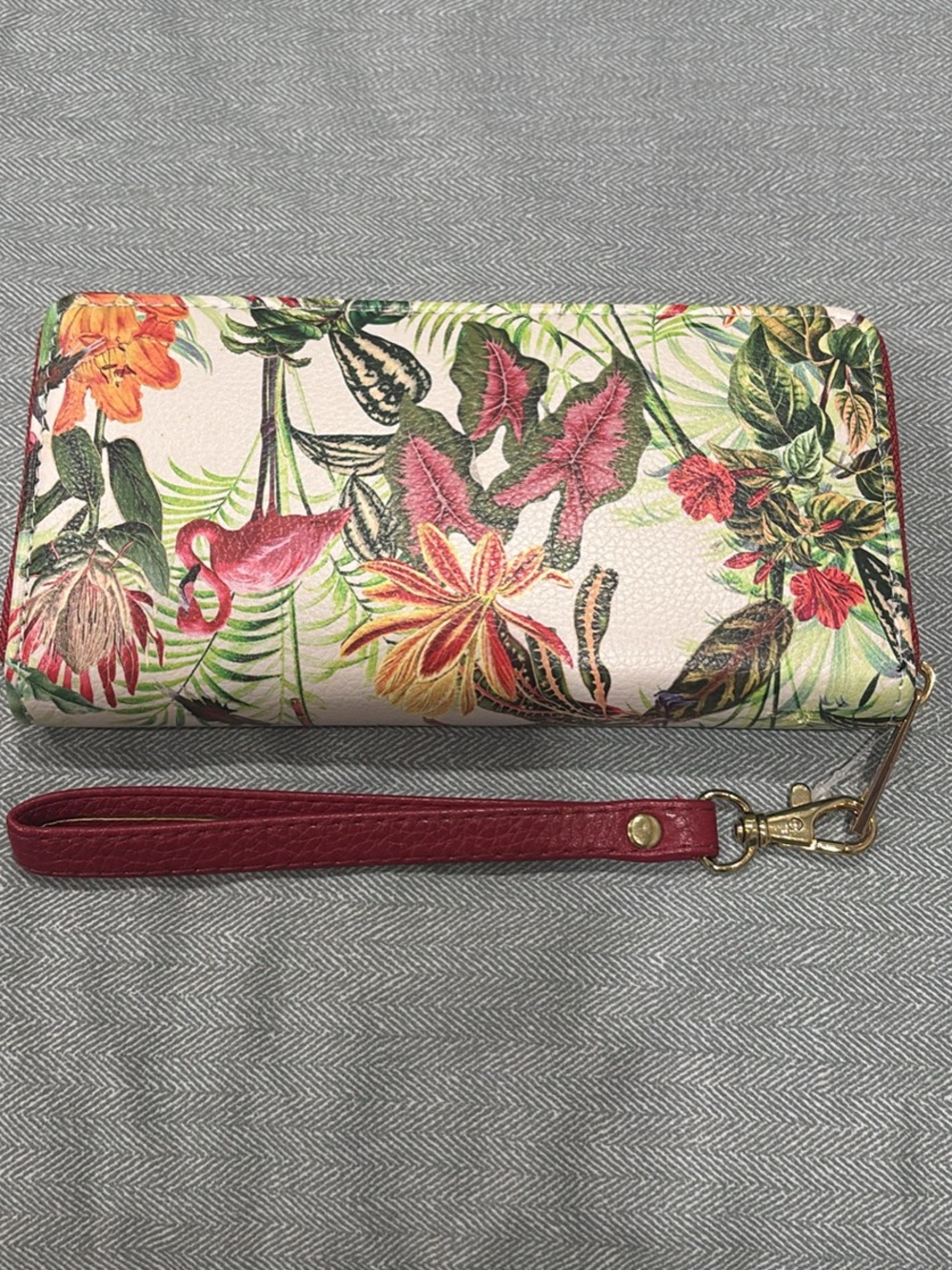 Coral Bay Floral Zip Wallet with Red Wrist Strap